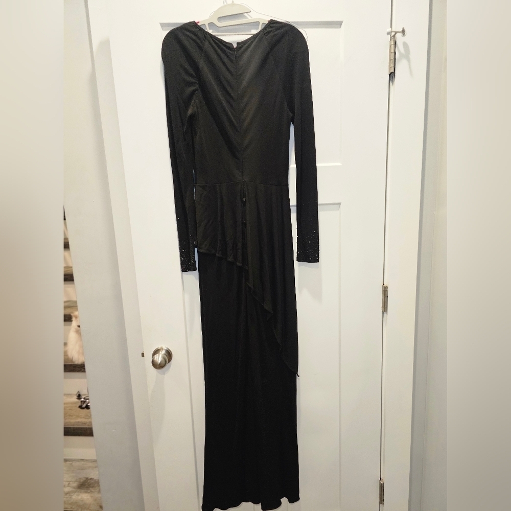 Black Long Sleeve Maxi Dress with Beaded Cuffs & Ruffle Waist – Size S